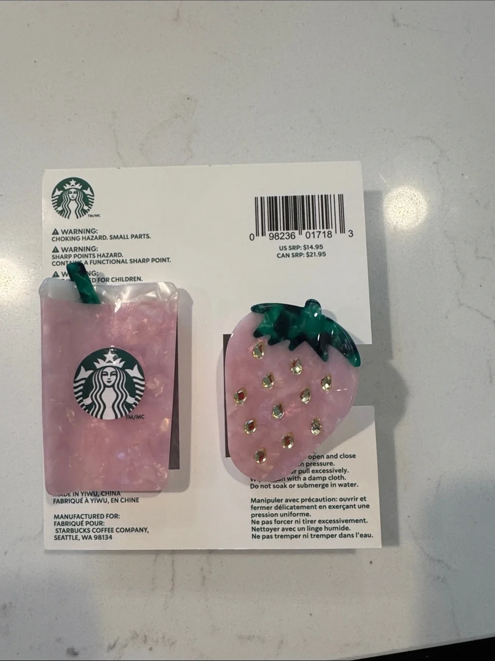 Viral Starbucks Pink Strawberry & Pink Iced Cup Claw Clips with Green Accents - Picture 2 of 4